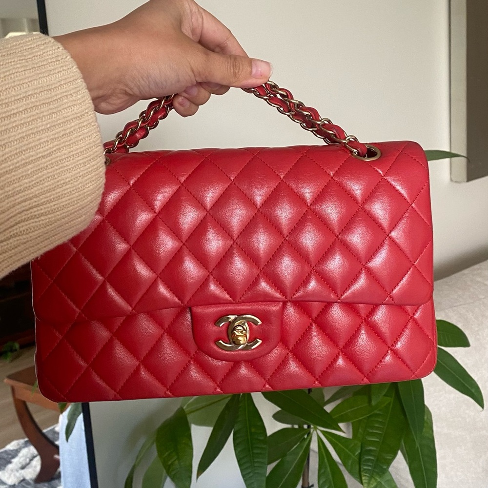 Authentic Chanel Classic Double Flap Bag Medium Red